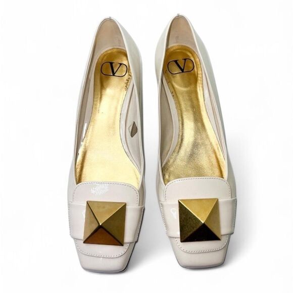 VALENTINO GARAVANI Cream Patent Leather One Gold Stud Ballet Flats Size … - Picture 5 of 15